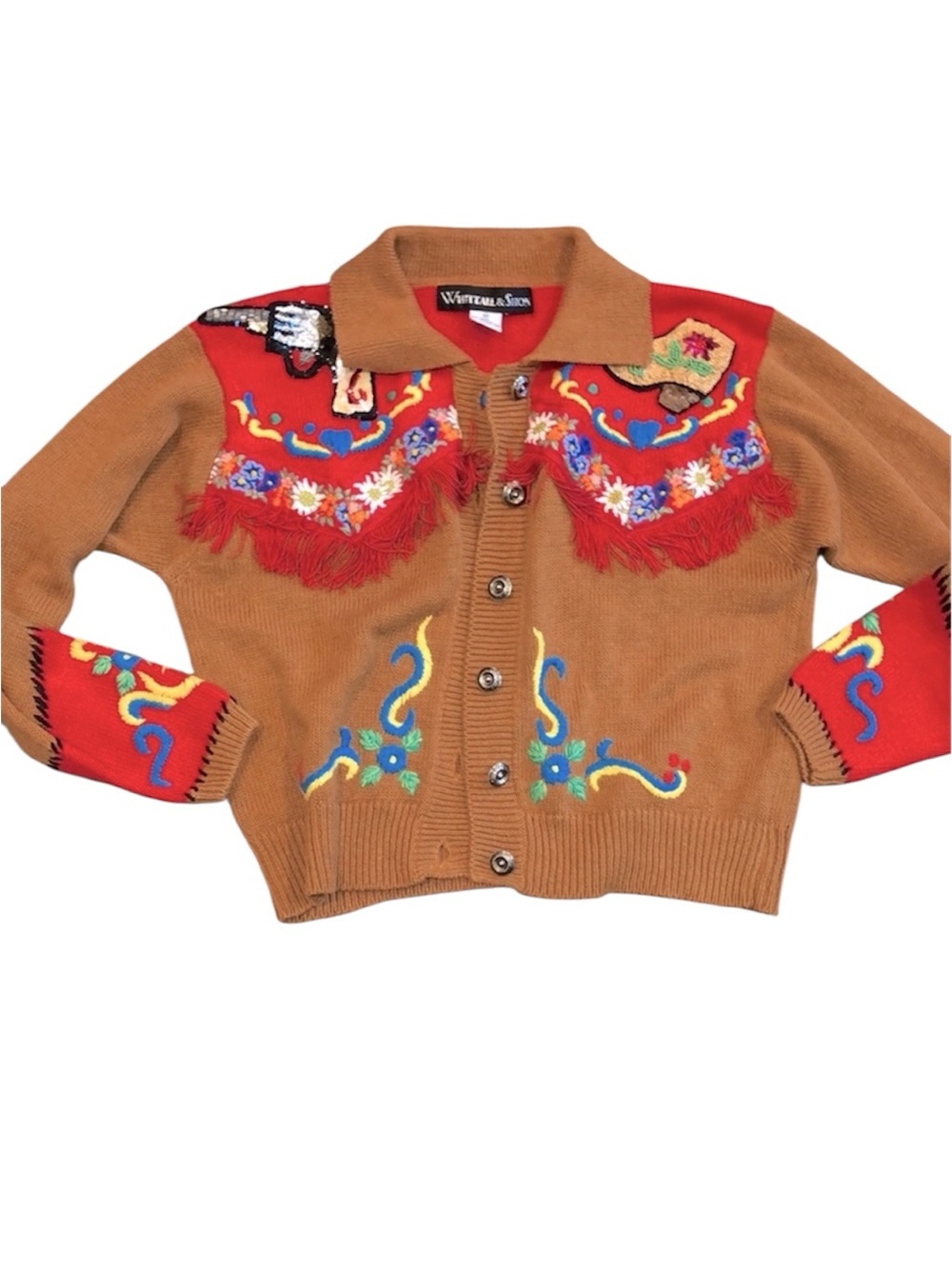 Whittail & Shon adorable vintage country western knit sweater fringe cardigan